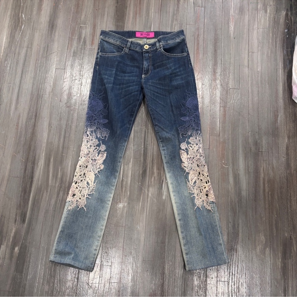 Save The Queen Blue Ombre Jeans with Lace Detail
